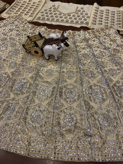 Satin Silk Embroidered Foil Mirror work 3 meter flare Lehenga with Cancan