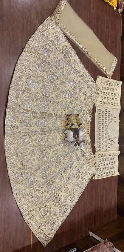 Satin Silk Embroidered Foil Mirror work 3 meter flare Lehenga with Cancan