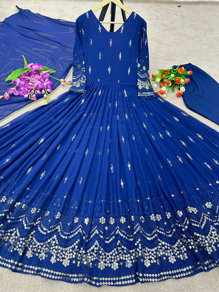 Blue Color Best Price Georgette Anarkali Salwar suit dupatta set