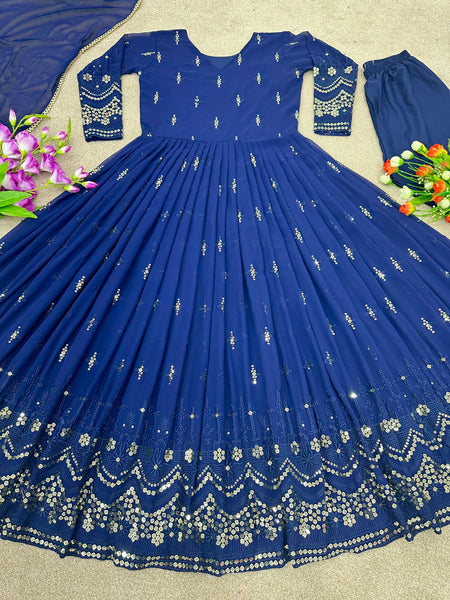 Blue Color Best Price Georgette Anarkali Salwar suit dupatta set