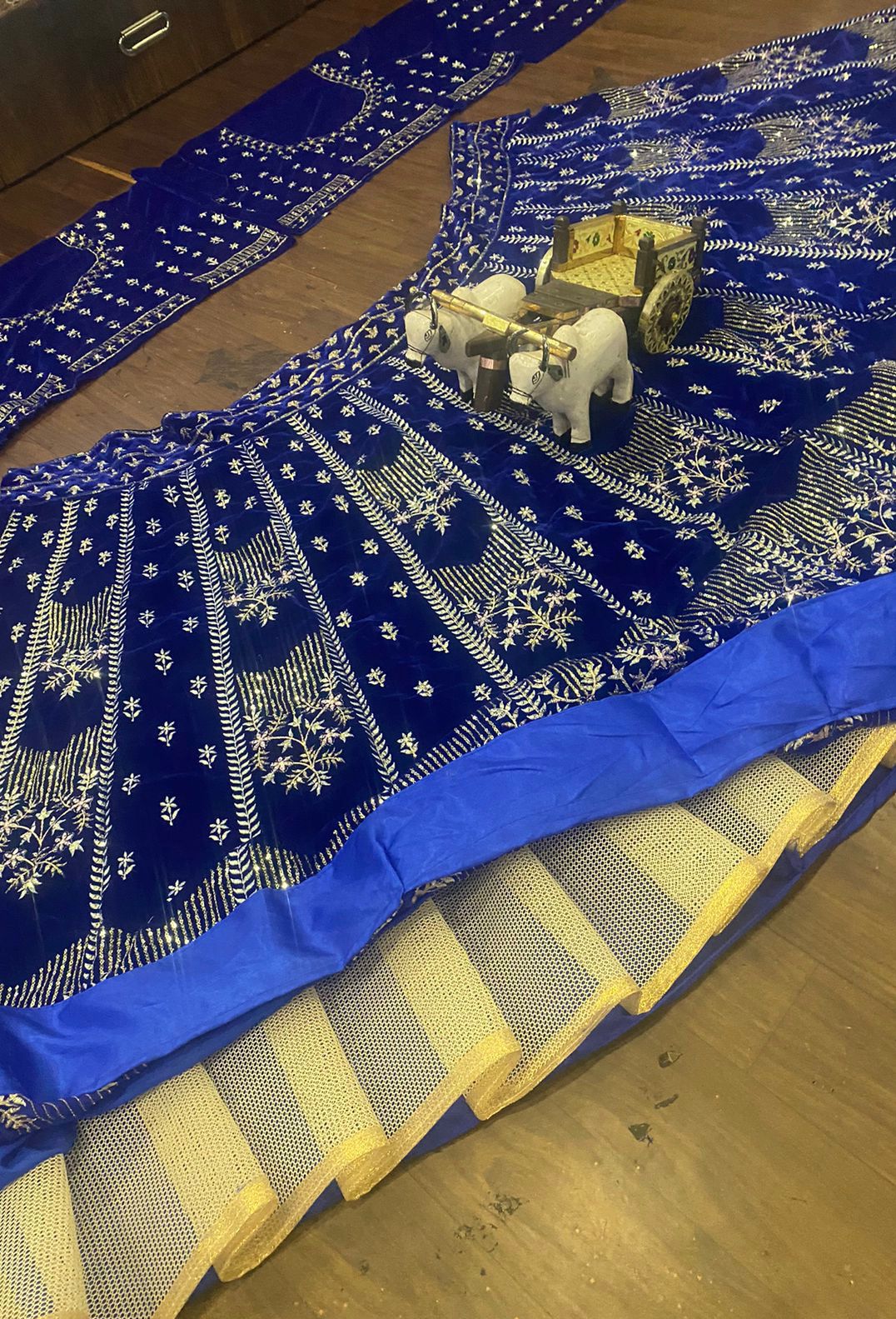 Latest Velvet 3.7 Meter Flair Embroidery wedding wear lehenga