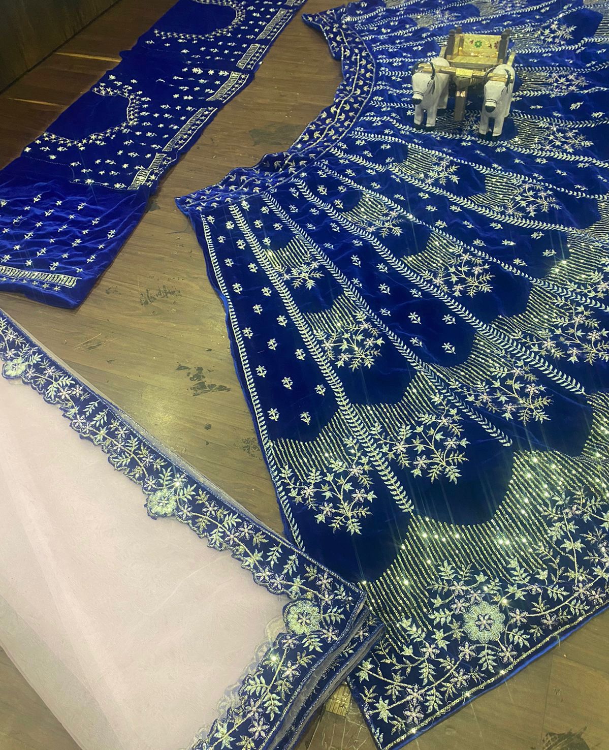 Latest Velvet 3.7 Meter Flair Embroidery wedding wear lehenga