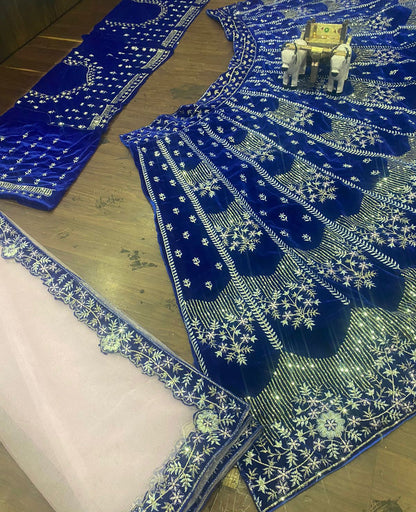 Latest Velvet 3.7 Meter Flair Embroidery wedding wear lehenga