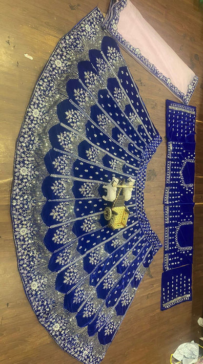 Latest Velvet 3.7 Meter Flair Embroidery wedding wear lehenga