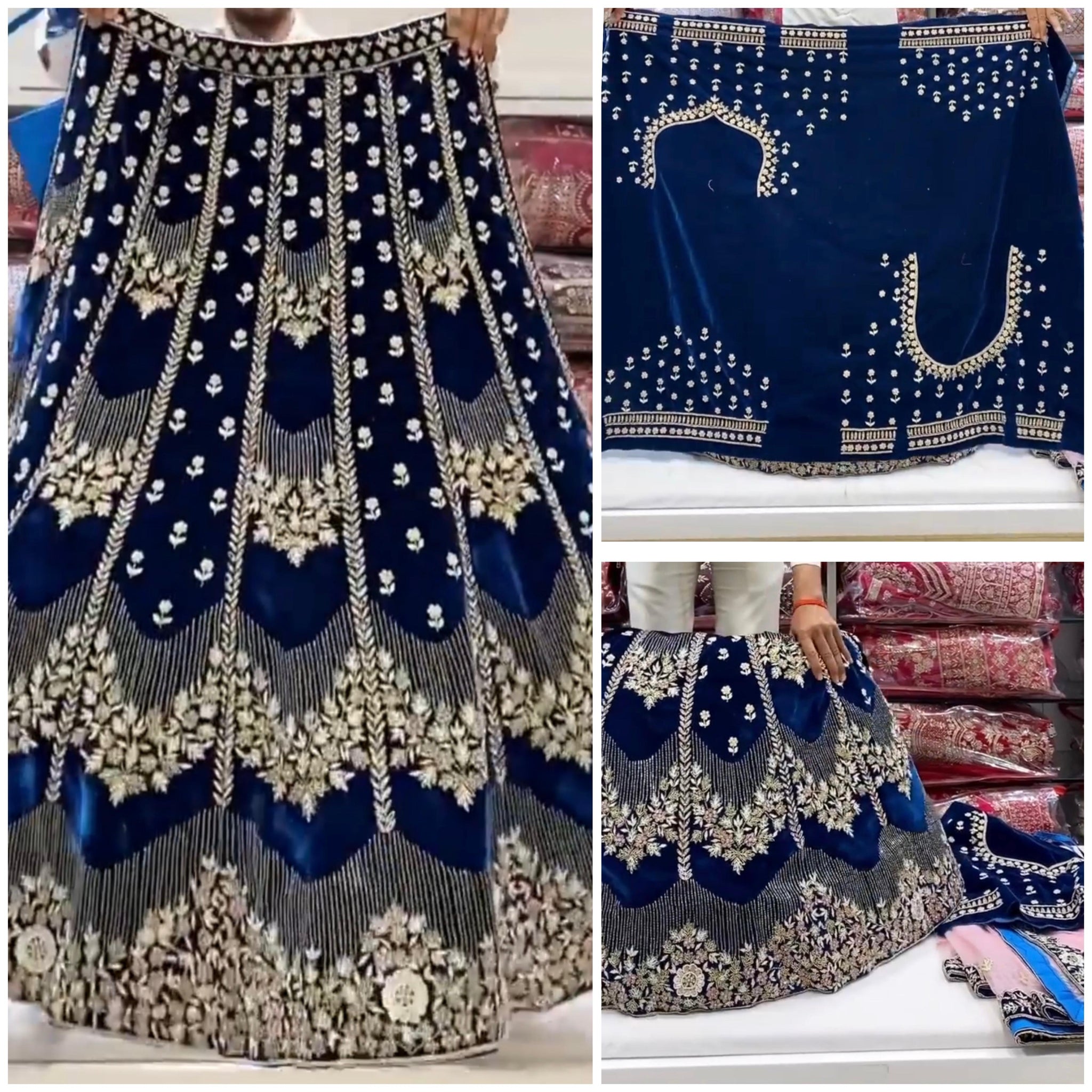 Latest Velvet 3.7 Meter Flair Embroidery wedding wear lehenga