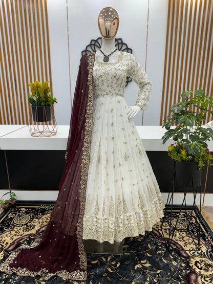 Long Anarkali Gown With Dupatta Set