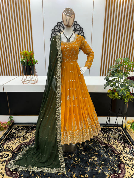 Long Anarkali Gown With Dupatta Set