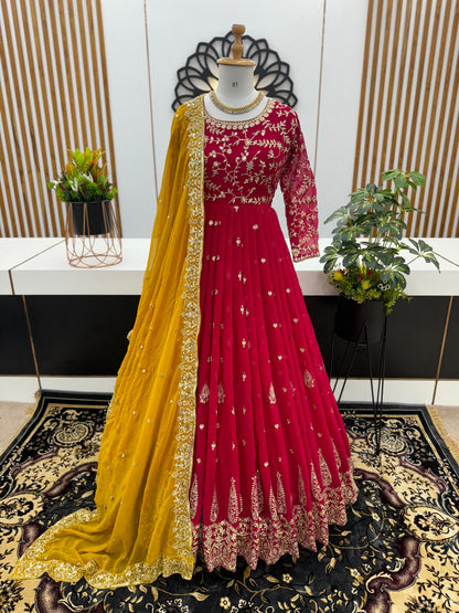 Long Anarkali Gown With Dupatta Set