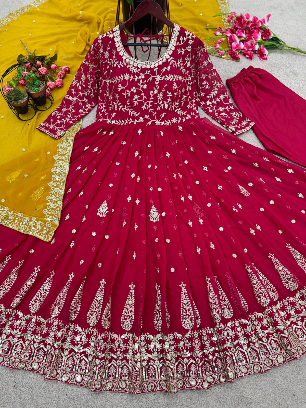 Long Anarkali Gown With Dupatta Set