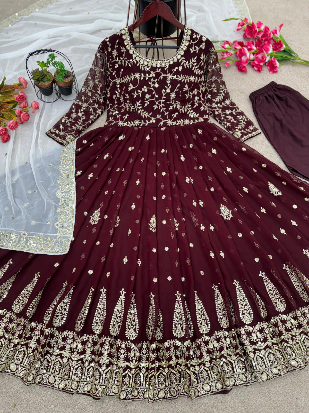 Long Anarkali Gown With Dupatta Set