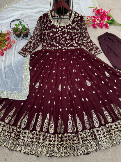 Long Anarkali Gown With Dupatta Set