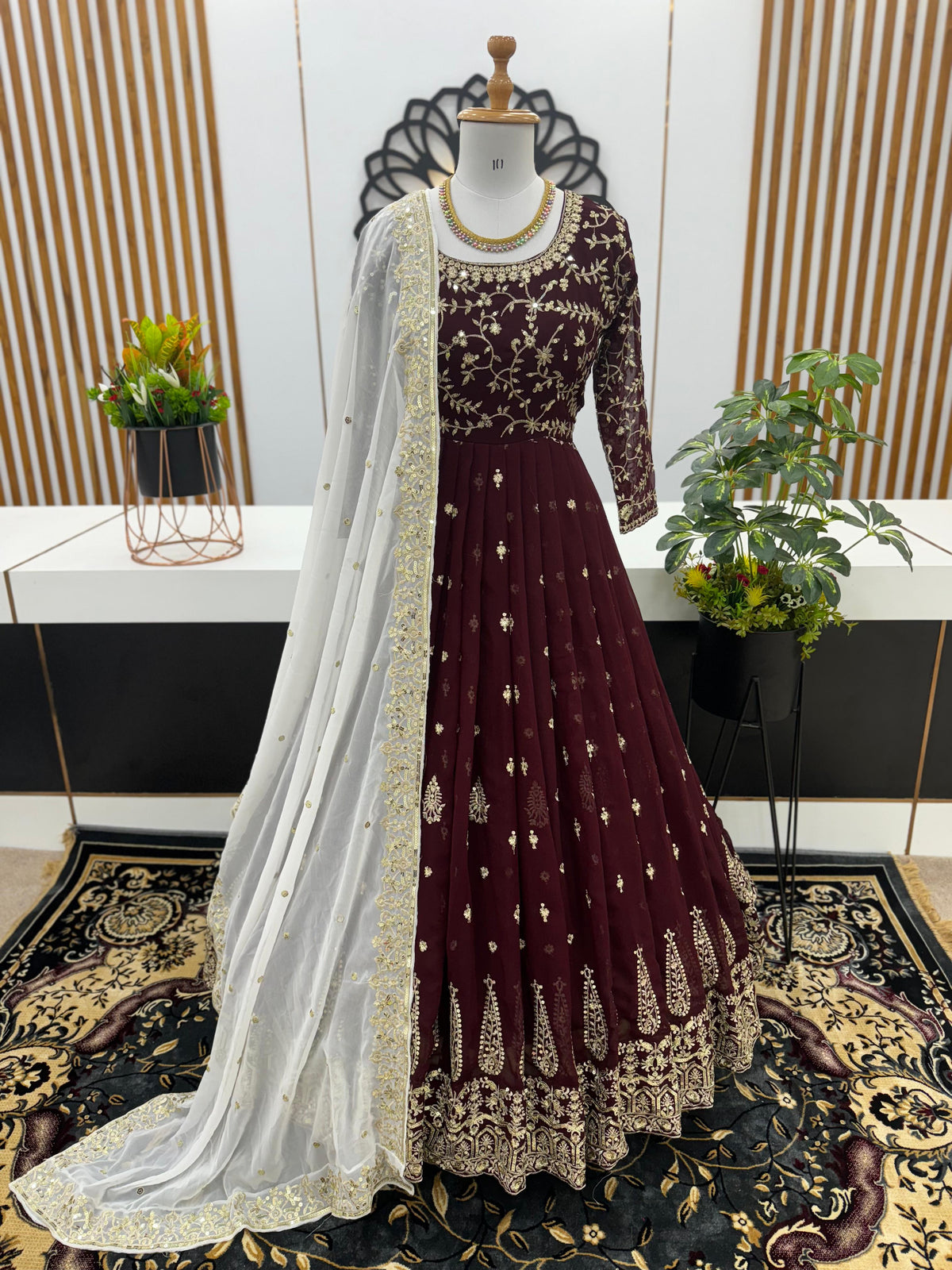 Long Anarkali Gown With Dupatta Set