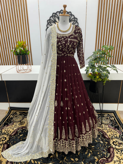 Long Anarkali Gown With Dupatta Set