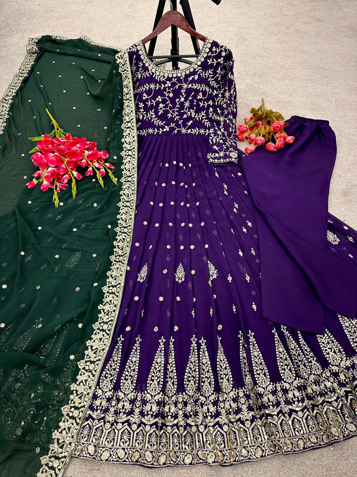 Long Anarkali Gown With Dupatta Set