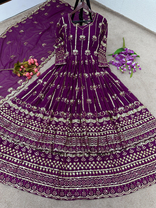 Wine Long Top Lehenga Dupatta Set for women