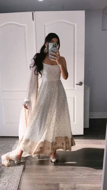 Beautiful White Anarkali Suit for women