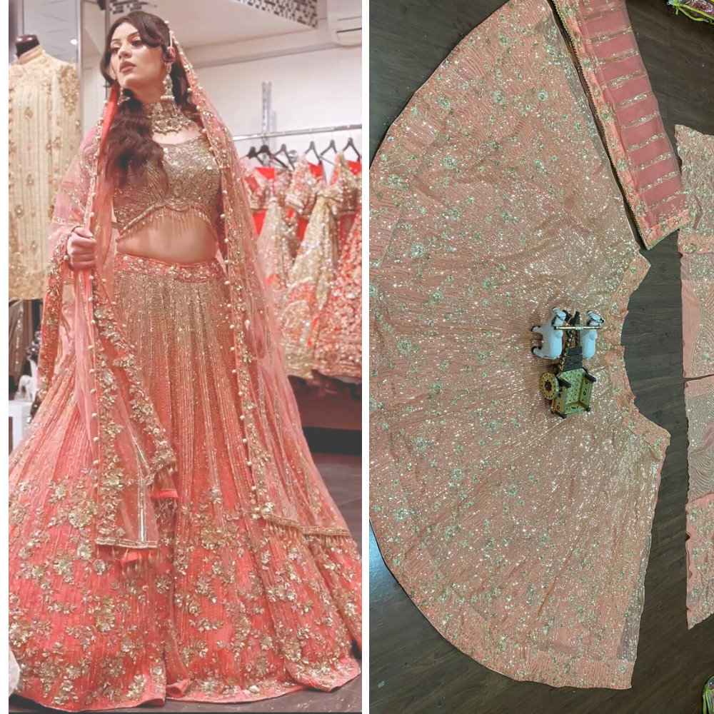 Peach Lehenga Choli Dupatta set For Women with can can
