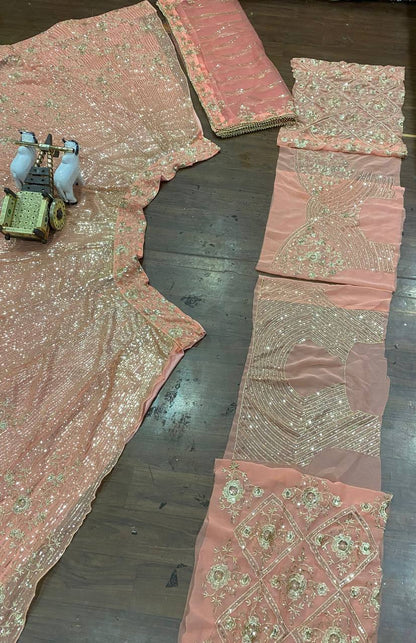 Peach Lehenga Choli Dupatta set For Women with can can