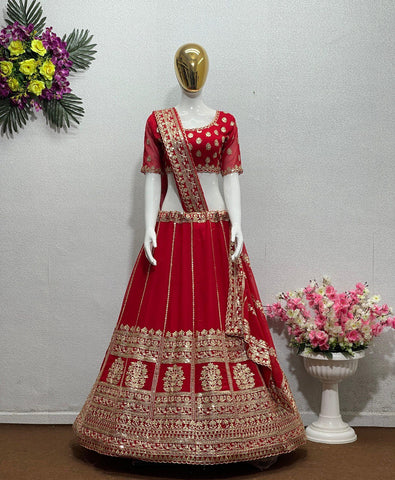 Beautiful Red Georgette Lehenga Choli For Wedding wear