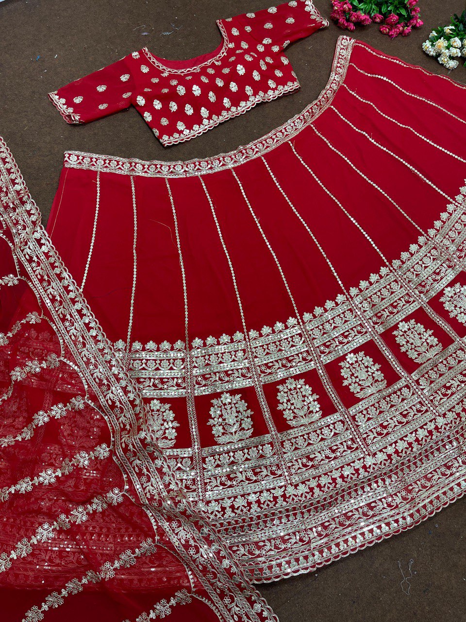 Beautiful Red Georgette Lehenga Choli For Wedding wear