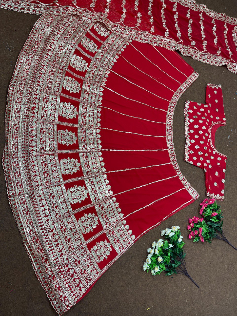 Beautiful Red Georgette Lehenga Choli For Wedding wear