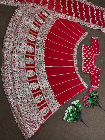 Beautiful Red Georgette Lehenga Choli For Wedding wear