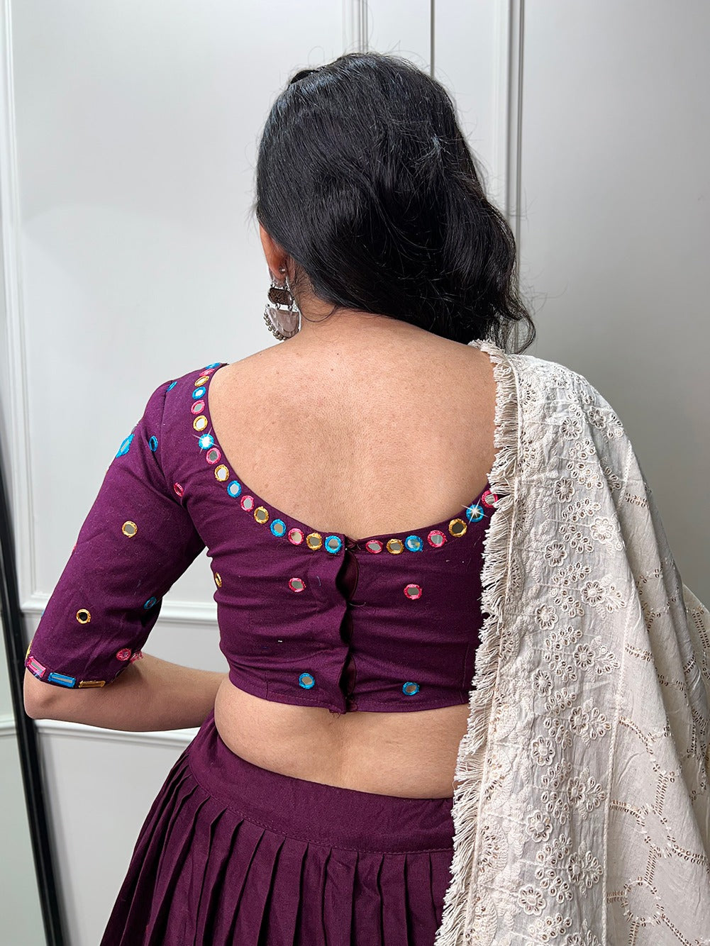 Wine Color Cotton Real Mirror Work Lehenga choli