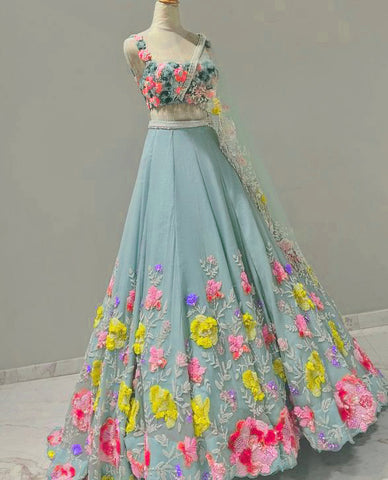 Skyblue Georgette Latest Lehenga For Women