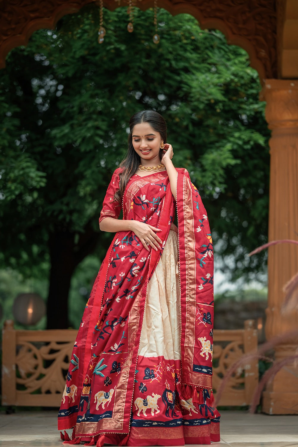Dola Silk Fabric With Patola Print And Foil Work Lehenga Choli For Womens And Girls