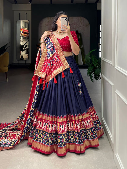 Tussar Silk Patola Print Foil Work Lehenga Choli With Dupatta