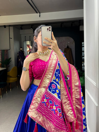 Tussar Silk Patola Print Foil Work Lehenga Choli With Dupatta