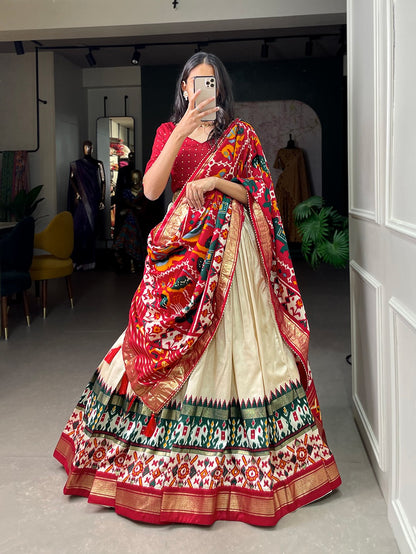 Tussar Silk Patola Print Foil Work Lehenga Choli With Dupatta