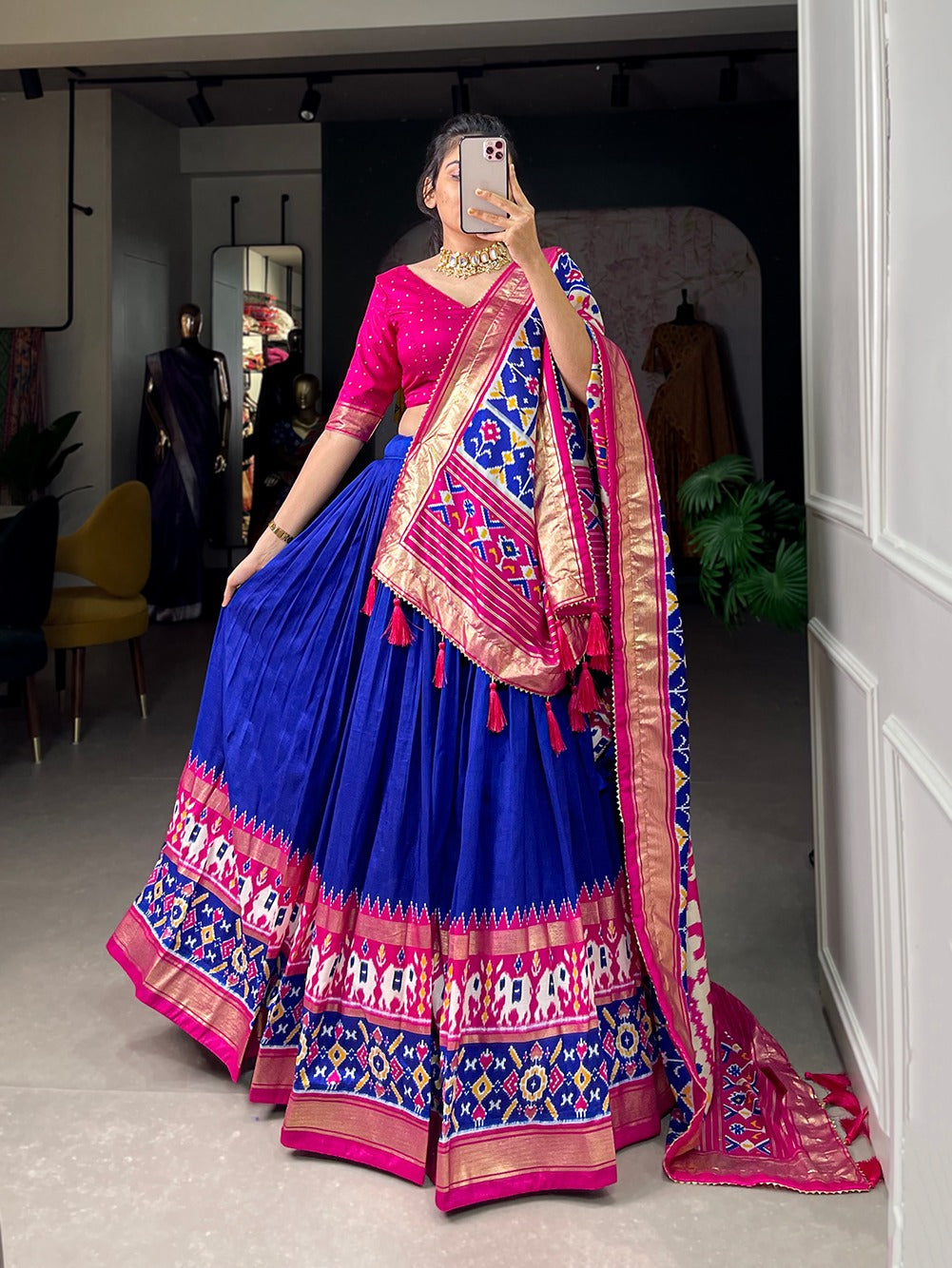 Tussar Silk Patola Print Foil Work Lehenga Choli With Dupatta