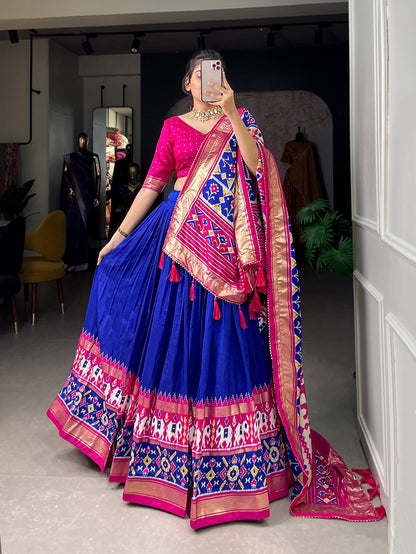 Tussar Silk Patola Print Foil Work Lehenga Choli With Dupatta