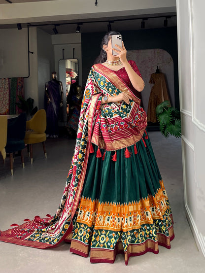 Tussar Silk Patola Print Foil Work Lehenga Choli With Dupatta