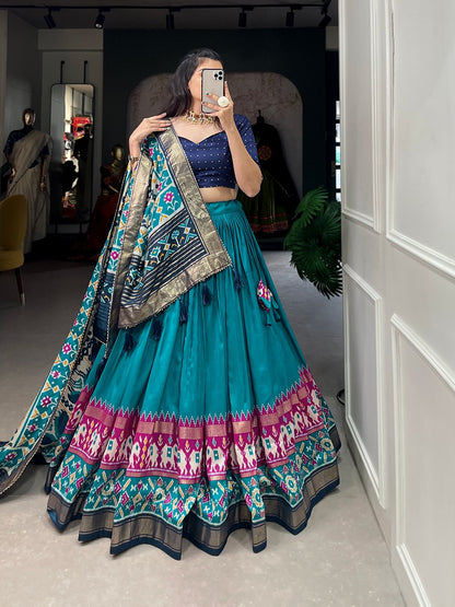 Tussar Silk Patola Print Foil Work Lehenga Choli With Dupatta