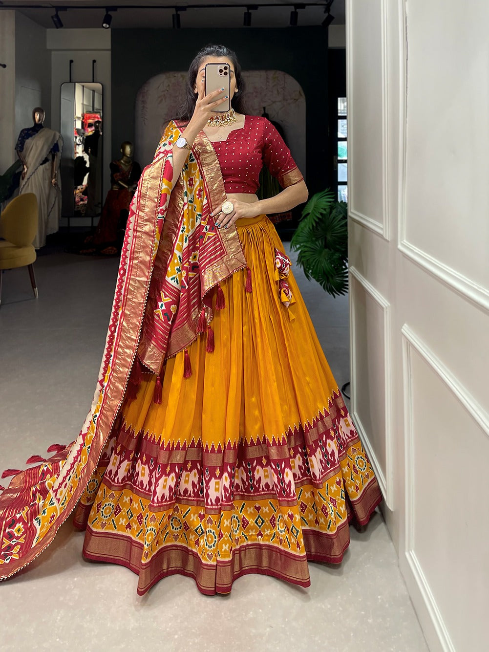 Tussar Silk Patola Print Foil Work Lehenga Choli With Dupatta