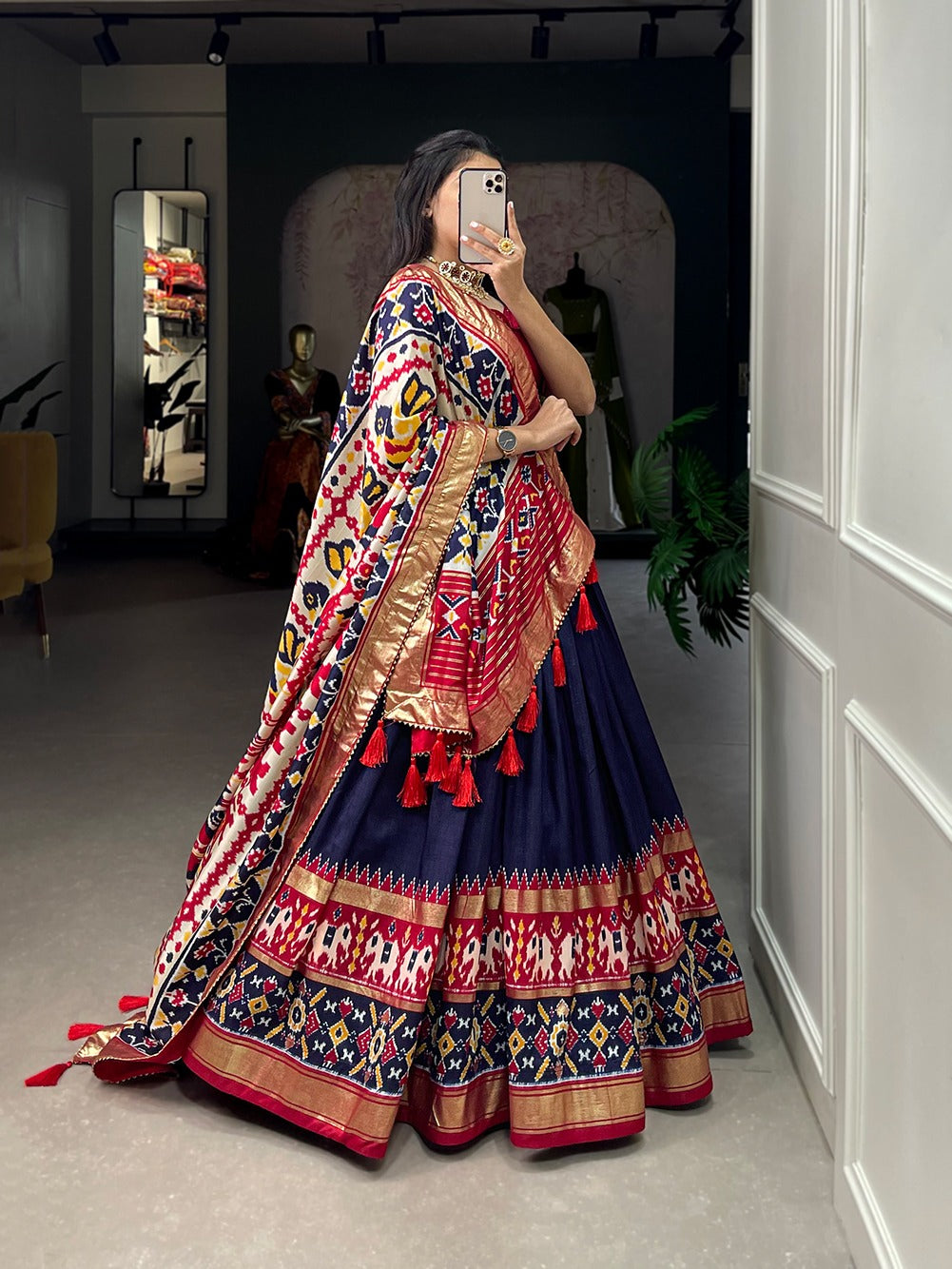 Tussar Silk Patola Print Foil Work Lehenga Choli With Dupatta