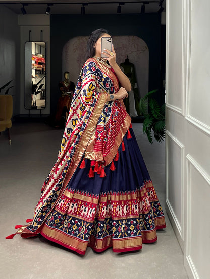 Tussar Silk Patola Print Foil Work Lehenga Choli With Dupatta
