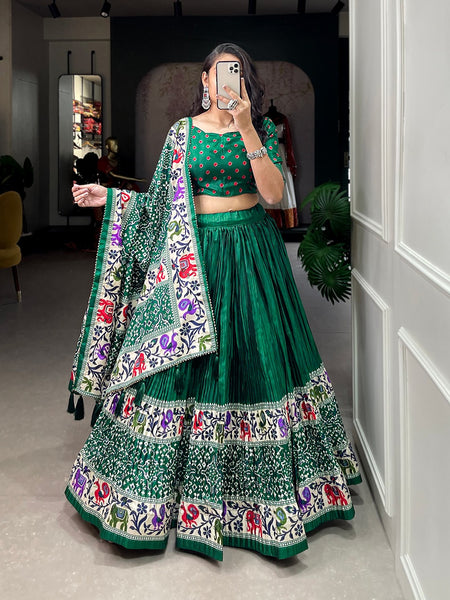 Crush dola silk lehenga with a gorgeous design of bandhej print