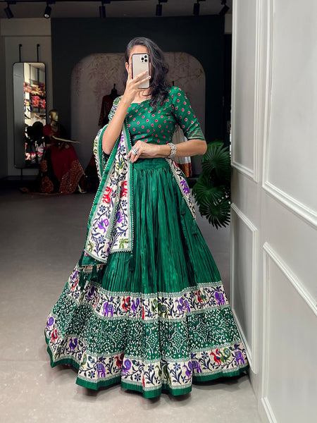 Crush dola silk lehenga with a gorgeous design of bandhej print