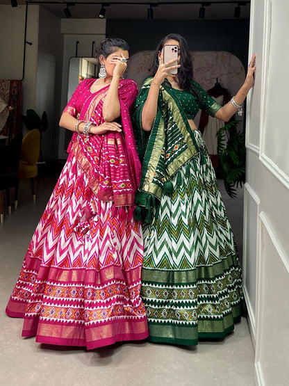 tusser silk lehenga with a foil print