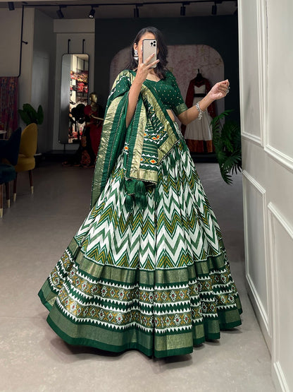 tusser silk lehenga with a foil print