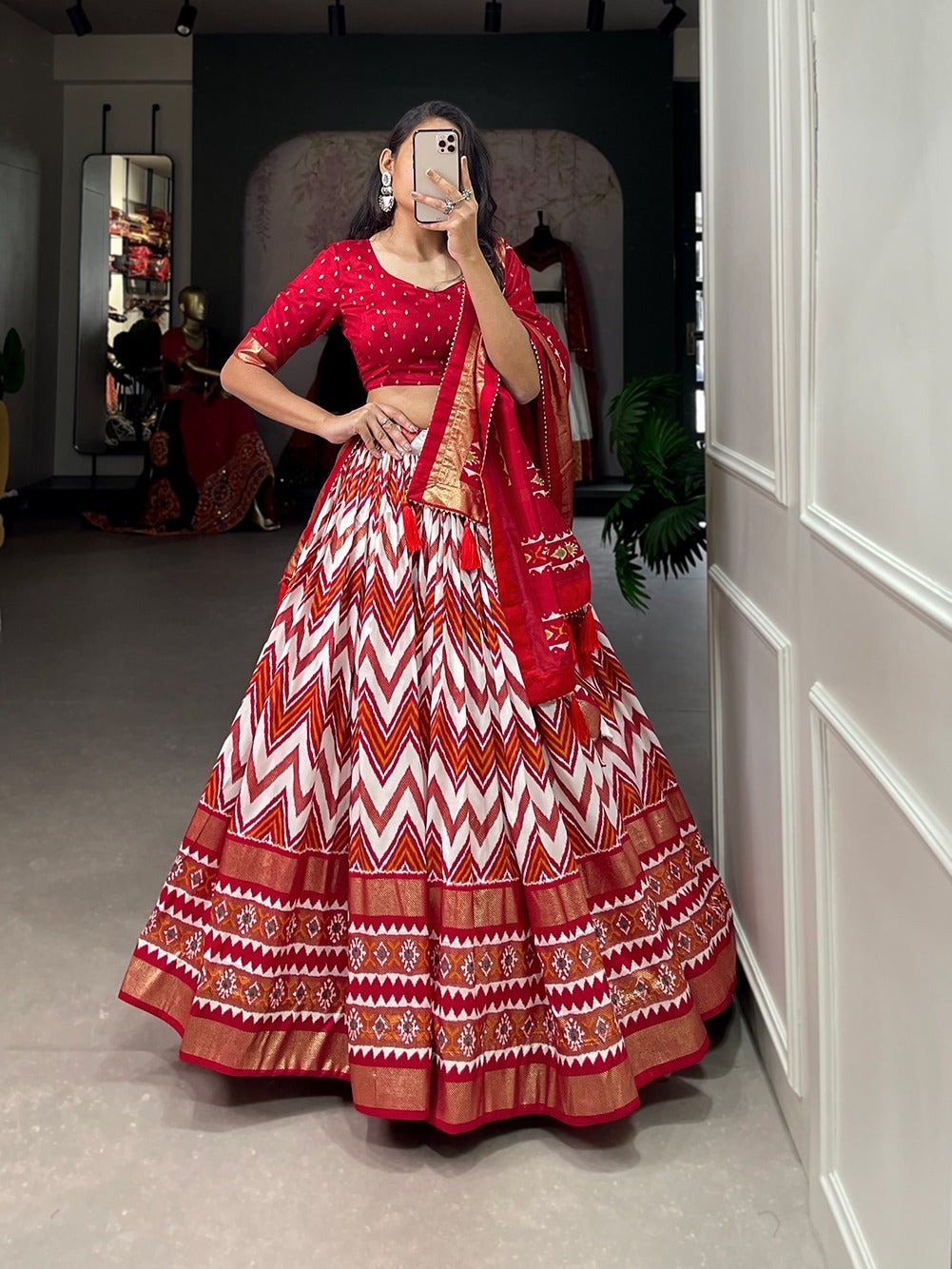 tusser silk lehenga with a foil print