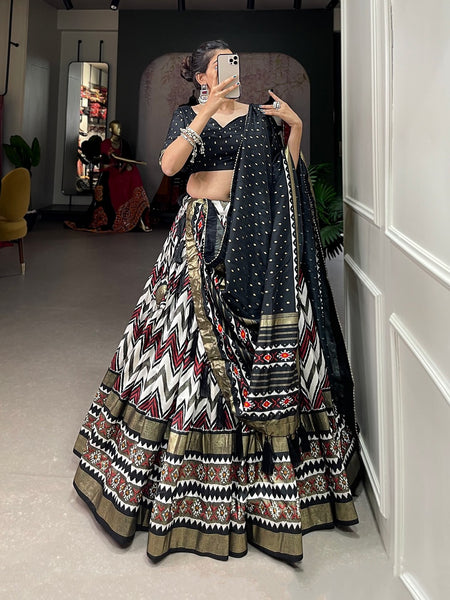 tusser silk lehenga with a foil print