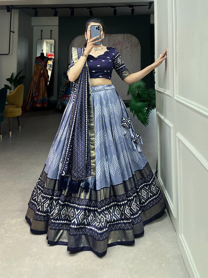 Stitched Tusser Silk Ikkat Printed Party Wear Lehenga Choli