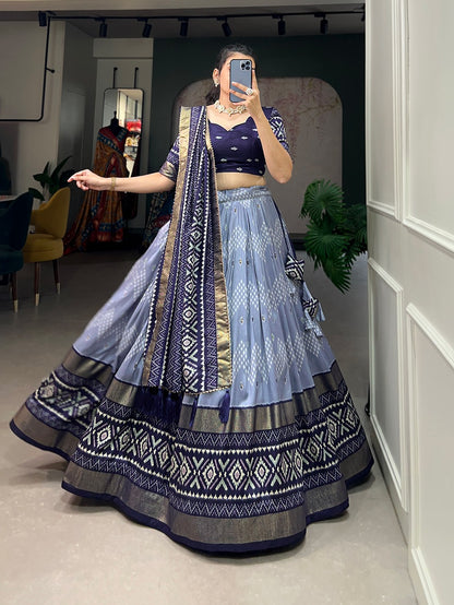 Stitched Tusser Silk Ikkat Printed Party Wear Lehenga Choli