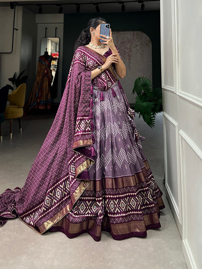 Stitched Tusser Silk Ikkat Printed Party Wear Lehenga Choli