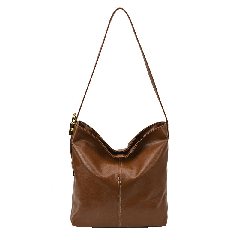 Large-capacity Textured Soft Leather Bag In A Korean-style Single-shoulder Design