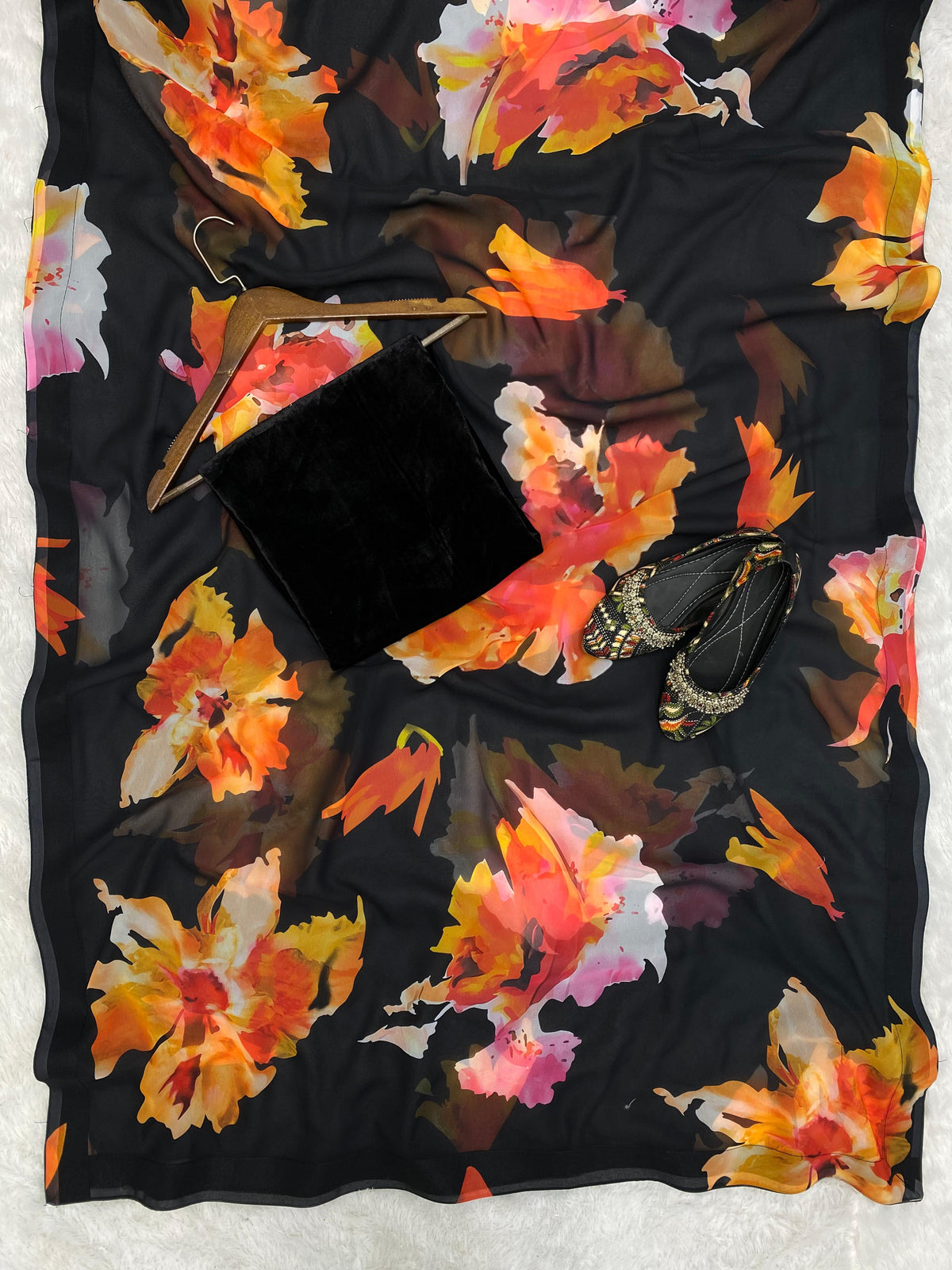 Trending Designer Faux Georgette Printed Saree With Viscos Velvet Blouse